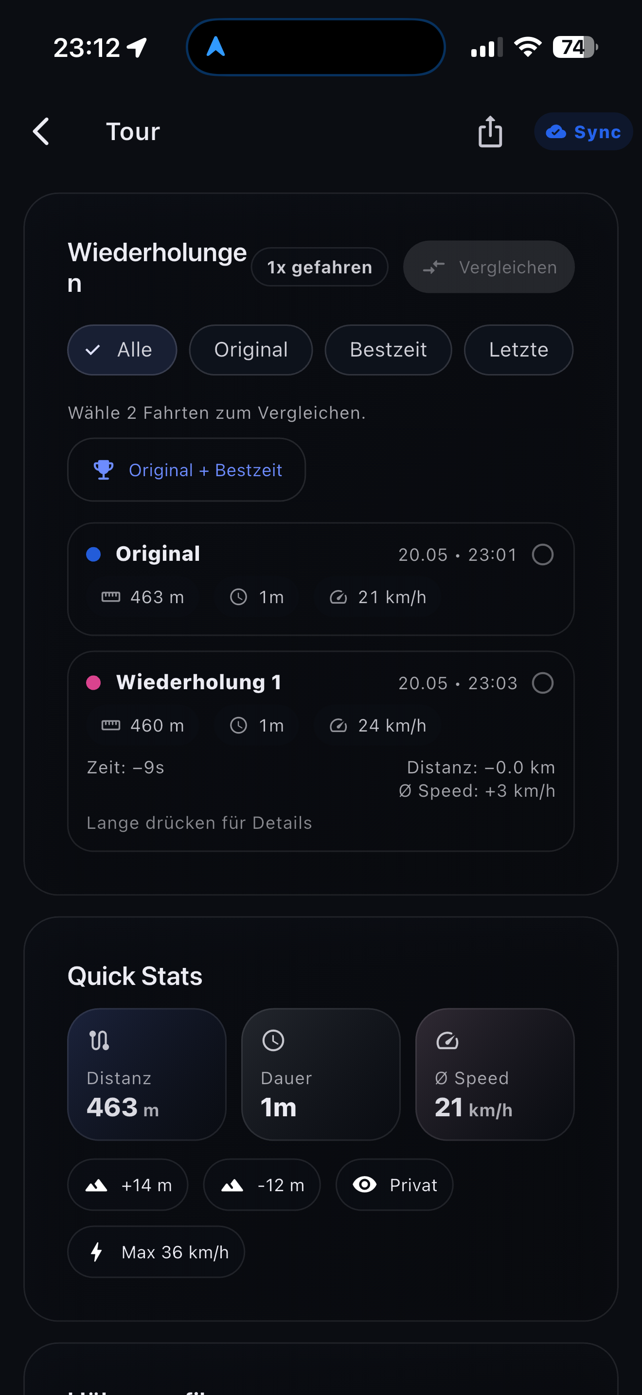 Tour: Wiederholungen und Quick Stats